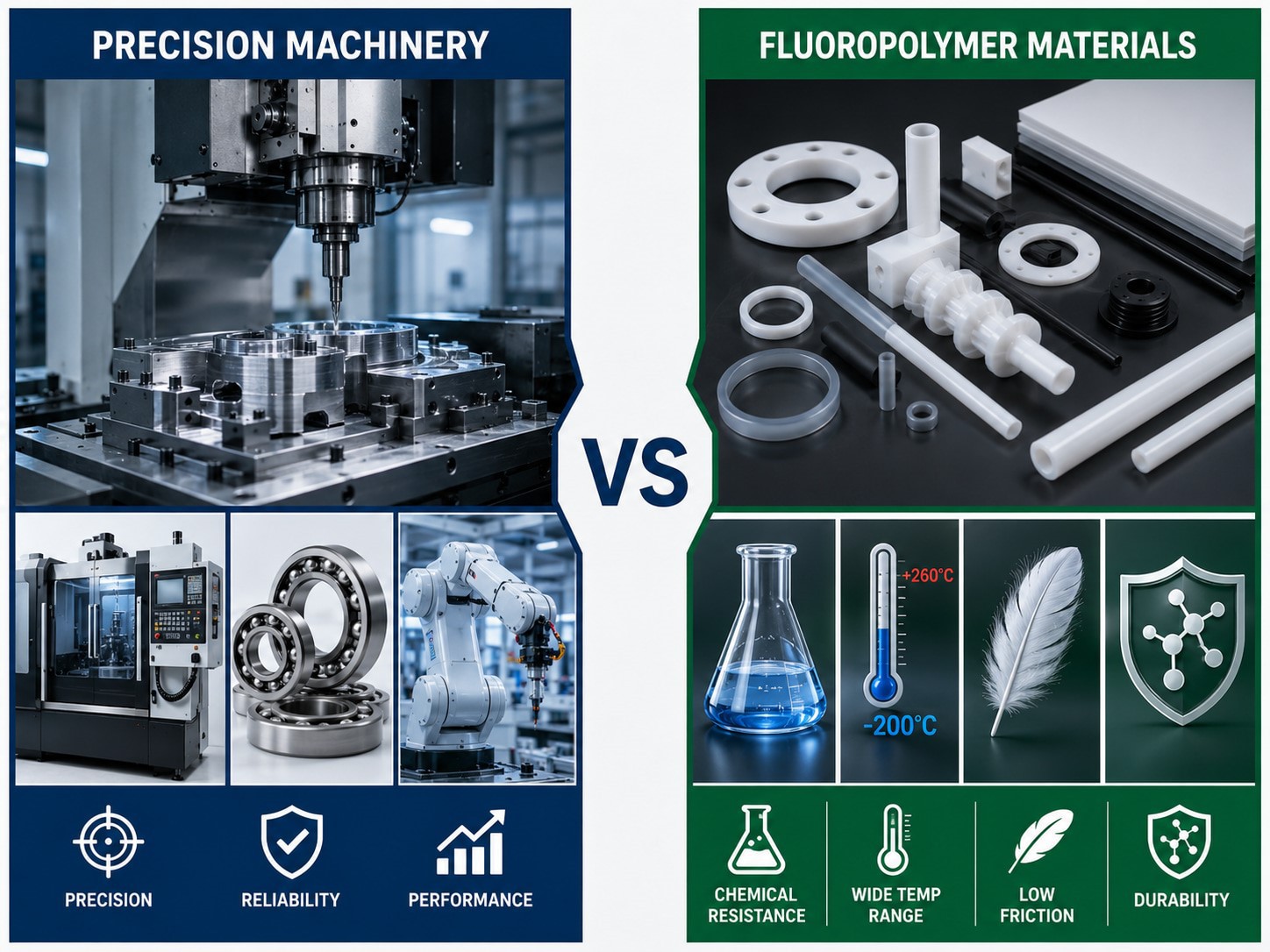Industrial precision machinery and high-performance fluoropolymer materials comparison